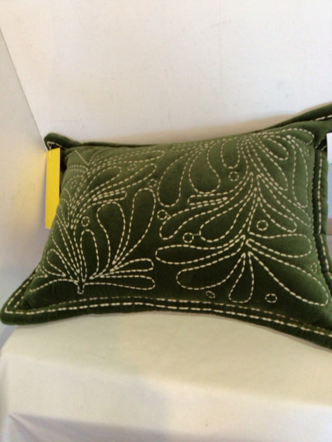 Green Velour Embroidered Pillow