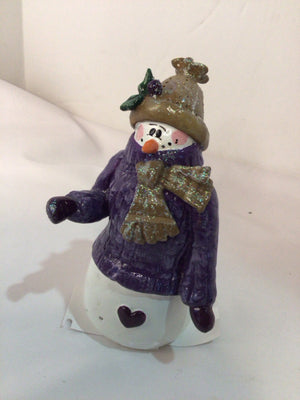 Figurine White/Purple Glass Snowman Holiday Item