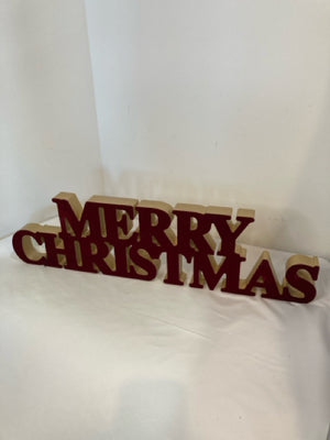 Sign Red/Gold Wood Merry Christmas Holiday Item