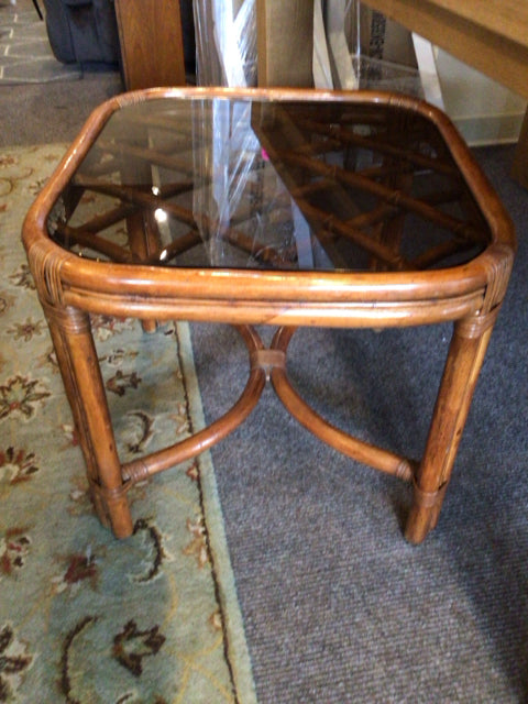 Retro Bamboo Glass Top Brown Table