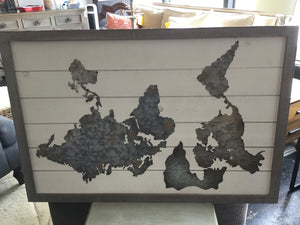 White/Gray Wood/Metal Map Framed Art
