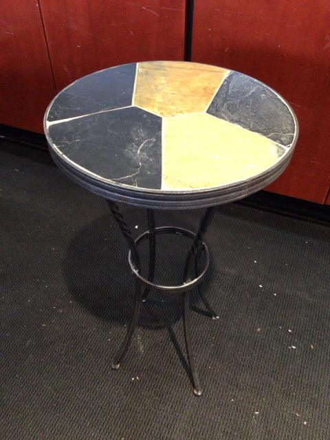 Black/Yellow Wrought Iron Slate Top Plant Stand