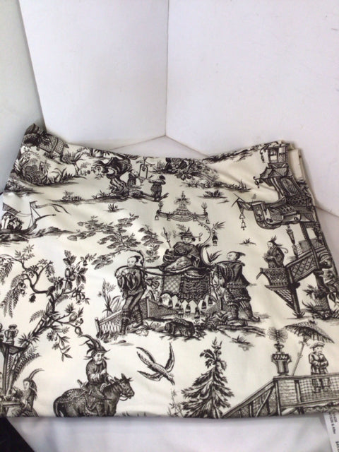 2 Panels Black/White Cotton Asian Draperies/Curtains