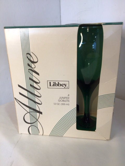 Libbey Goblet Green Glass Set of 4 Glasses