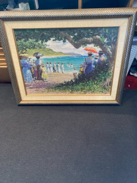 Impressionism Multi-Color Sea Scape People Framed Art
