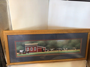 Sonia Kashuk Green/Red Cows Barn Framed Art