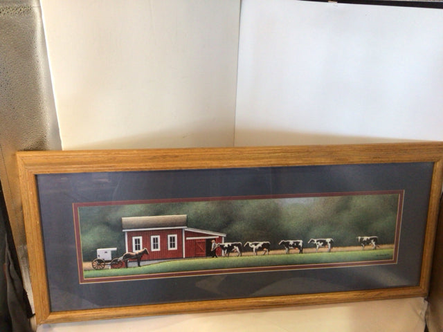 Sonia Kashuk Green/Red Cows Barn Framed Art