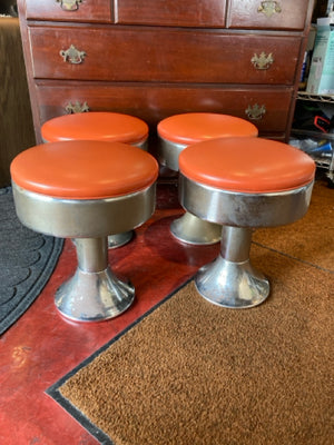Vintage Chrome Round Retro Orange Barstool/Bar Stool