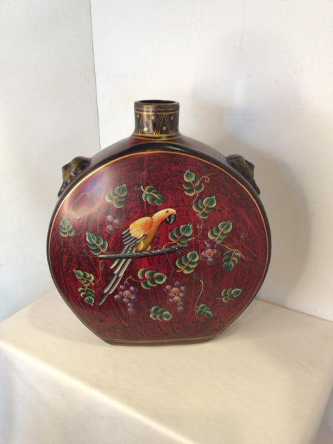 Oriental Red/Black Ceramic Bird Vase