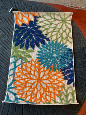 Nourison Polypropelyne Floral Blue/Orange Rug