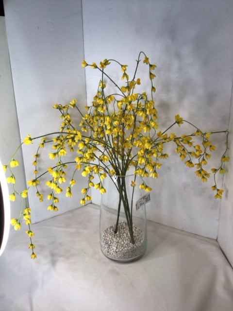 Yellow Glass In Jar Faux Flowers