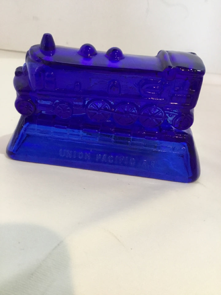 Vaseline Blue Glass Train Vintage Figurine