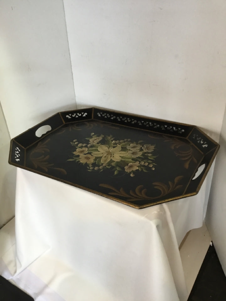 Toile Black Metal Tray