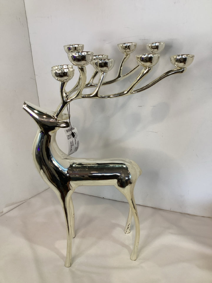 Christmas Silver Metal Candleabra Reindeer Holiday Item