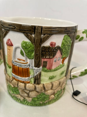 Green/Brown Ceramic Village Sugar/Creamer