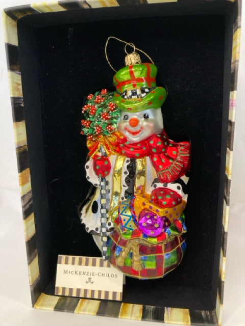 MacKenzie Childs Multi-Color Glass Snowman Holiday Ornaments