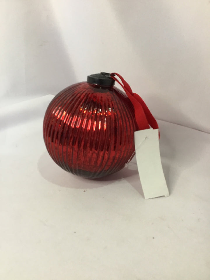 Ornament Red Glass Ribbed Holiday Item