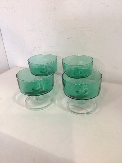 Set of 4 Green Glass Pedestal Glasses