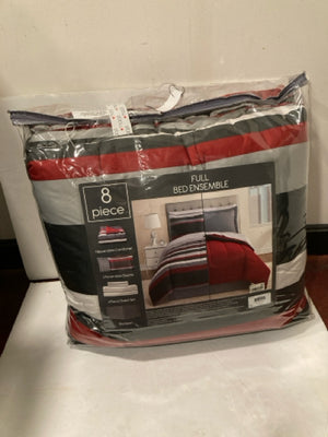 Macy's Comforter Cotton 8 Piece Set Reversible Red/Black Bedding