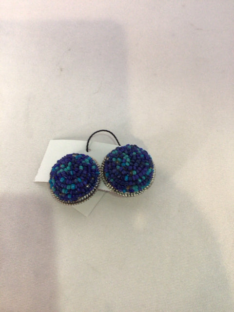 Beaded Blue Clip on Earrings