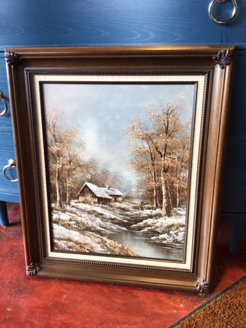 Mid Century Landscape Barn Framed Art