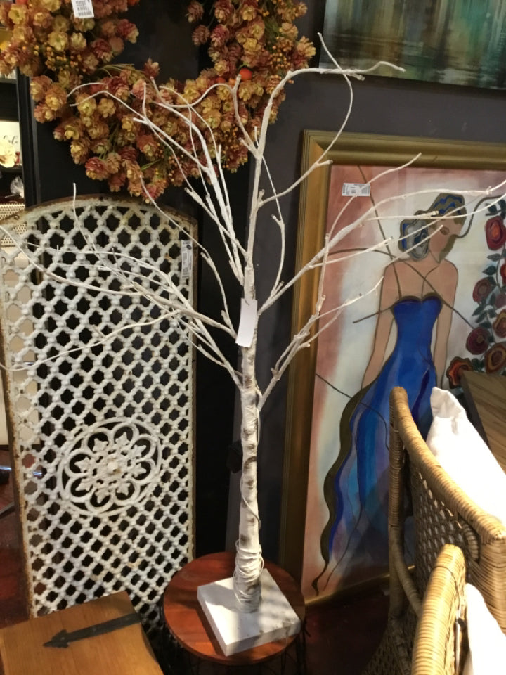 Pre-Lit White Metal Birch Tree Holiday Item