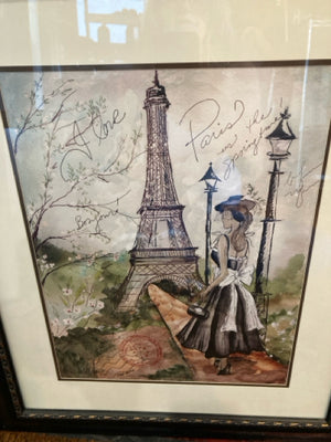 Signed Black/Green Eiffel Tower Paris Framed Art