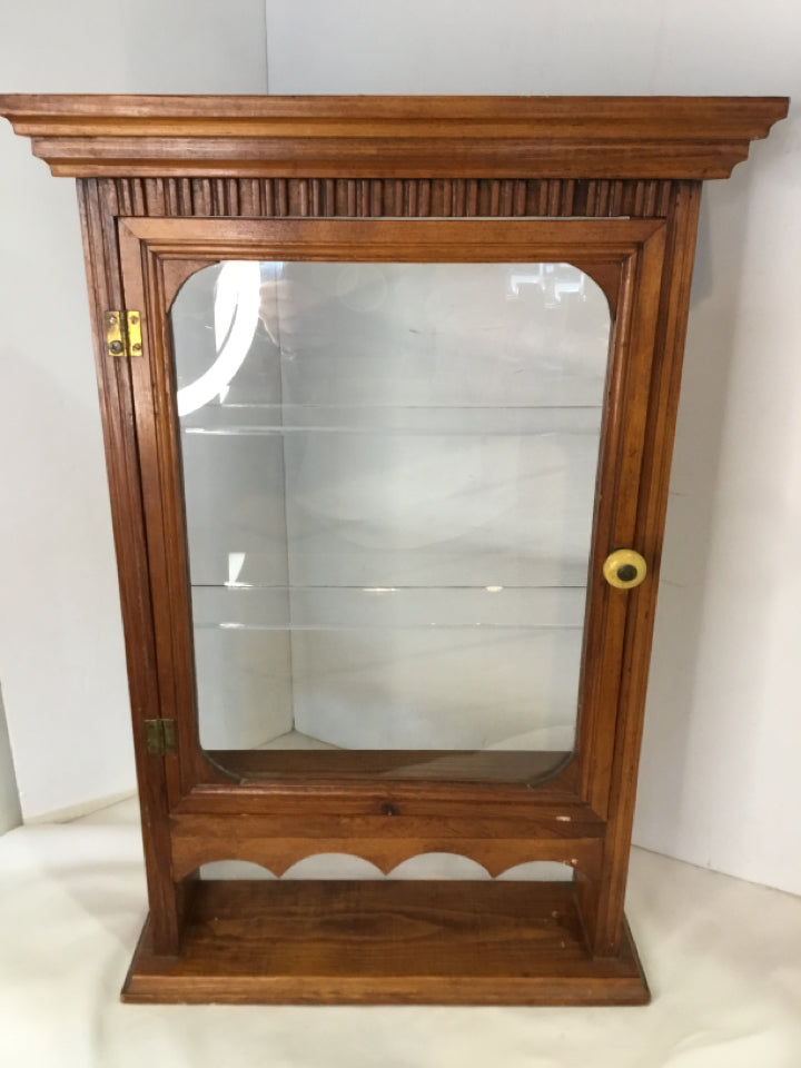 Vintage Brown Wood/Glass 3 Shelf Cabinet