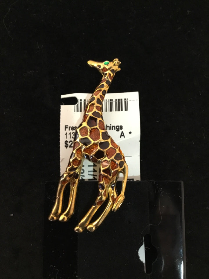 Vintage Metal Gold/Brown Giraffe Pin