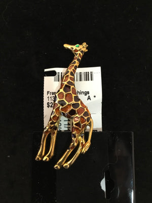 Vintage Metal Gold/Brown Giraffe Pin