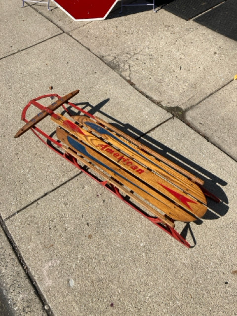 Vintage Brown/Red Wood/Metal Sled Holiday Item