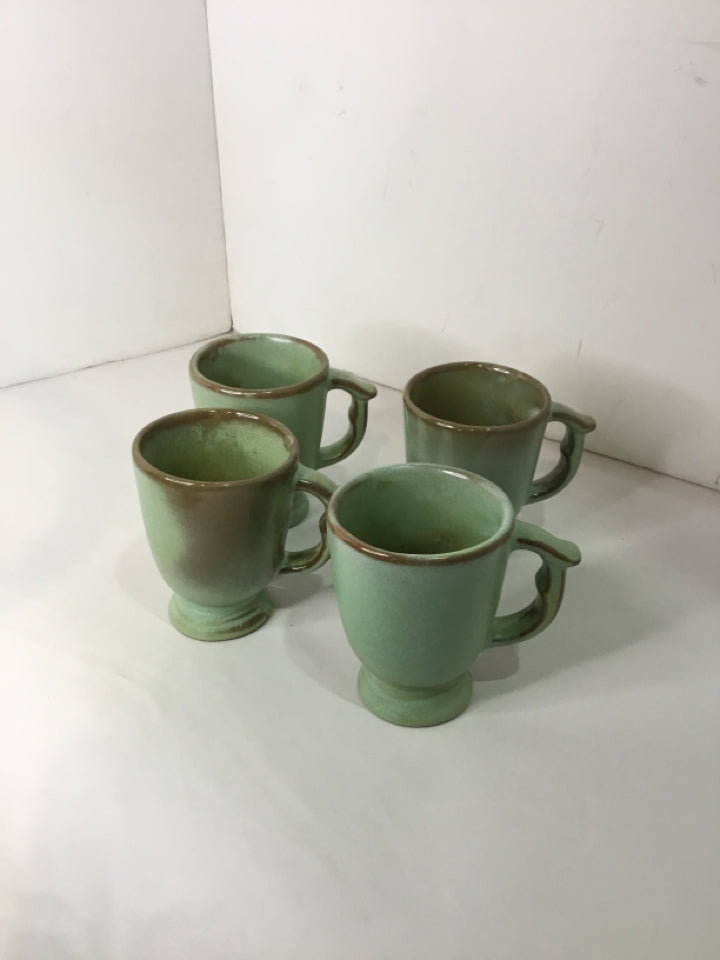 FRANKOMA Mid-Century Green Pottery Set of 4 Mug Set