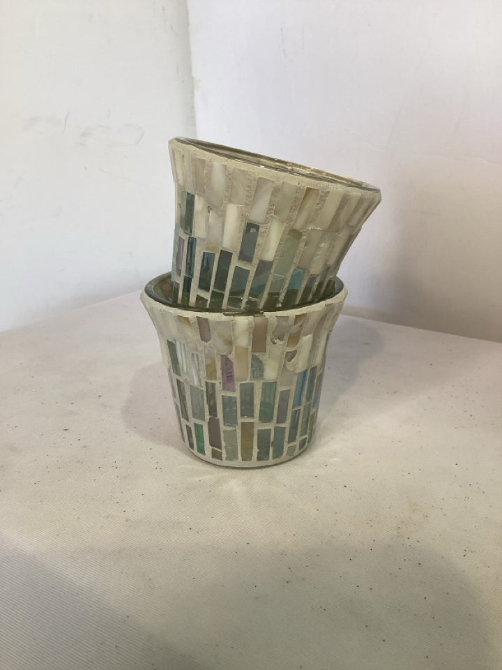 Glass Clear Mosaic Set of 2 Candle Holder