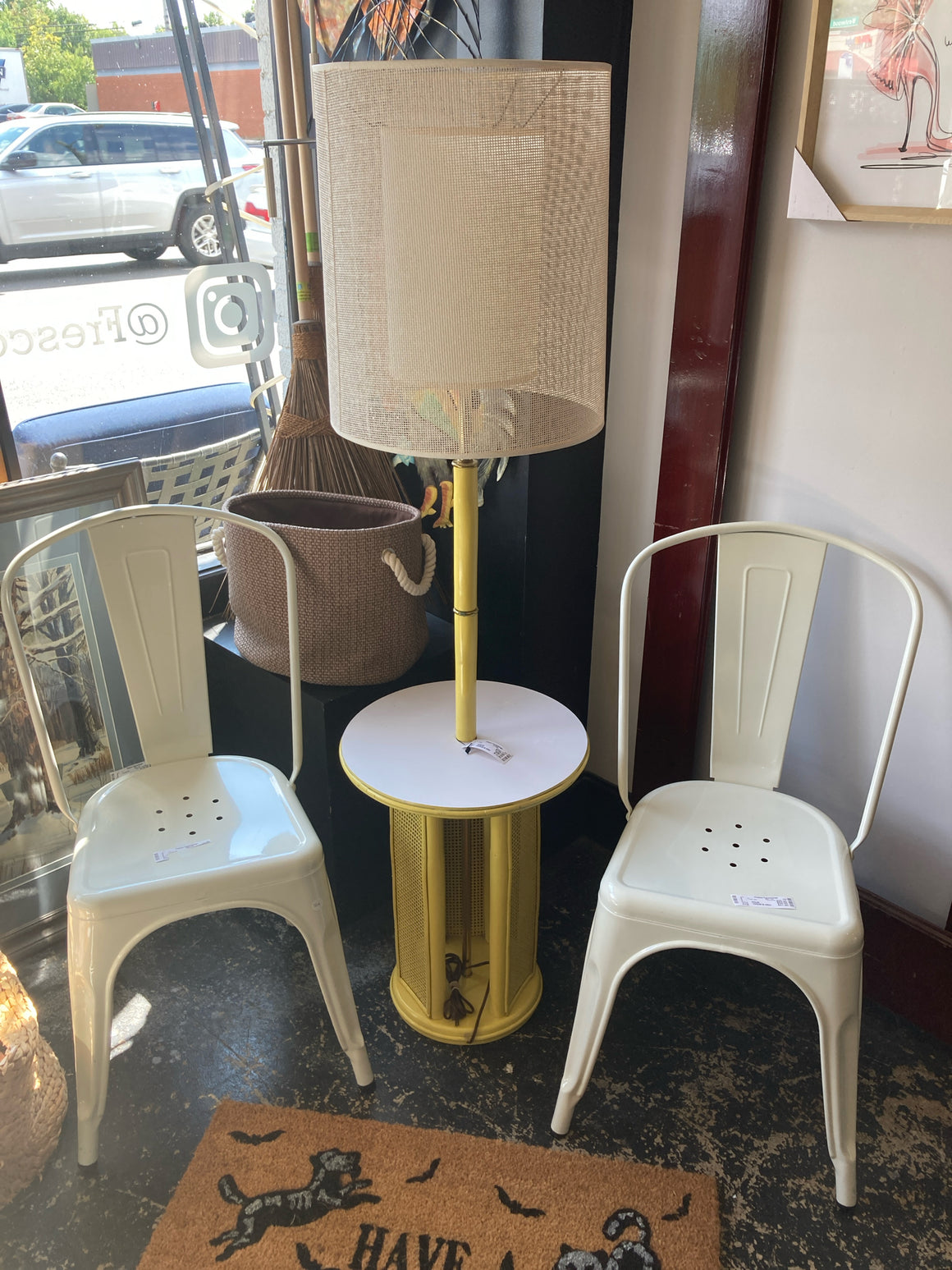 Vintage Floor Yellow/White Bamboo Lamp