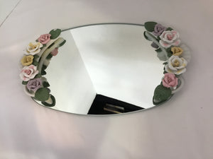 Mirrored Silver/Multi Porcelain Flowers Tray