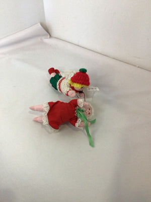 Vintage Ornament Red/white Cloth Angels Children Holiday Item