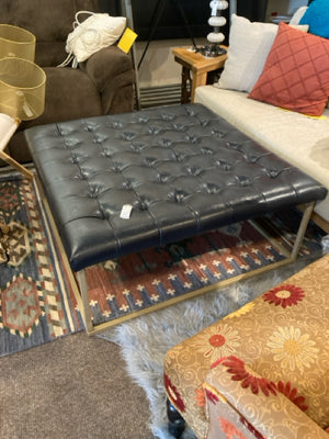 World Market Navy Leather Tufted FootStool/Ottoman