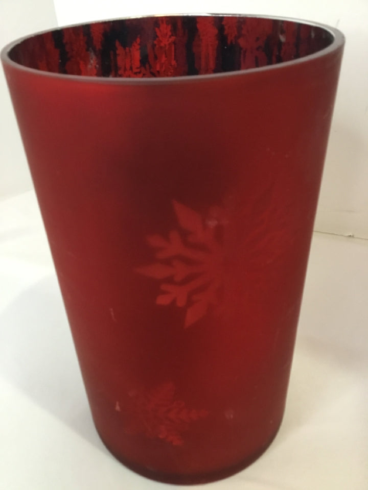 Candle Holder Red Glass Snowflake Holiday Item