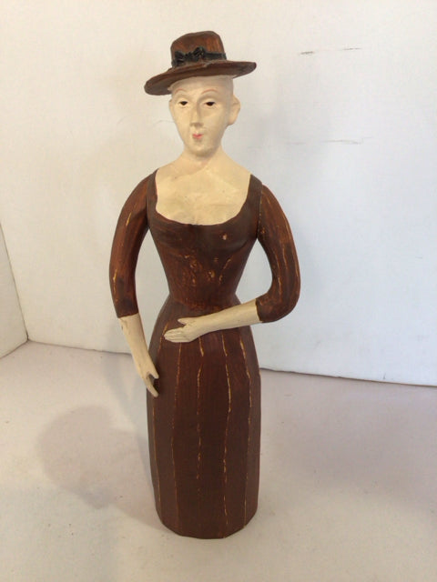 Brown/Cream Resin Woman Hat Figurine