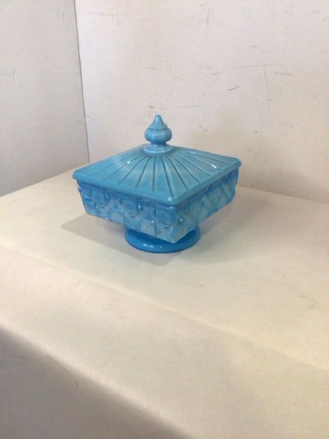 Westmorland Vintage Blue Milk Glass Lidded Dish