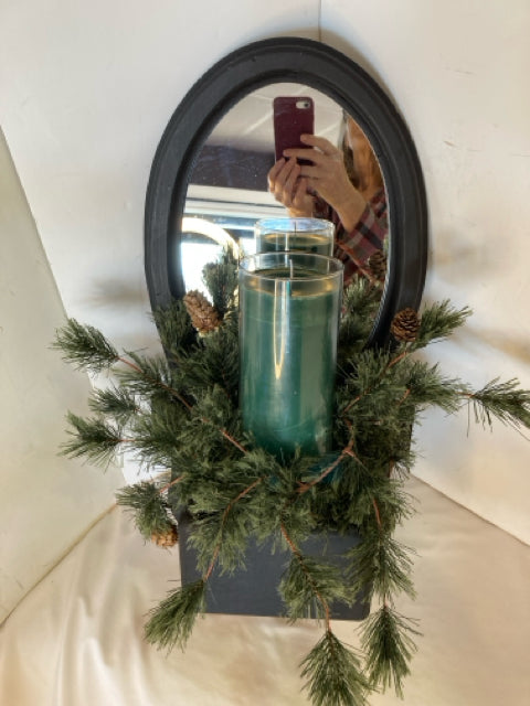 Mirror Black/Green Wood w/candle Holiday Item