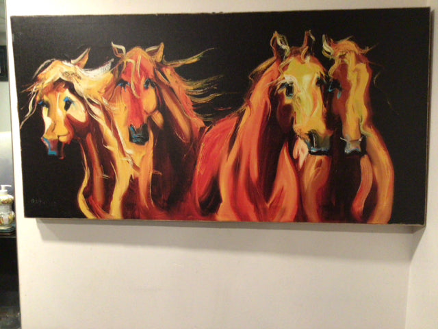 Black/Orange Horses Stretch Canvas Art