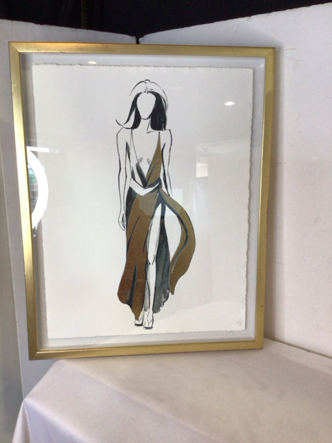 Fashion White/Gold Woman Framed Art
