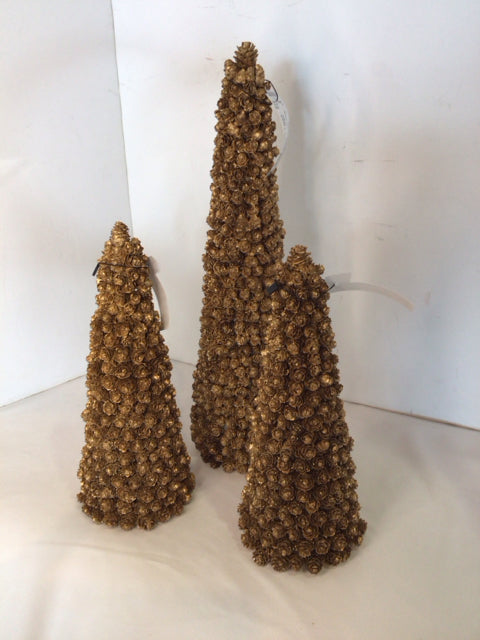 Set of 3 Gold Pine Cone Christmas Tree Holiday Item