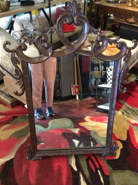 Brown Metal Scroll Beveled Mirror