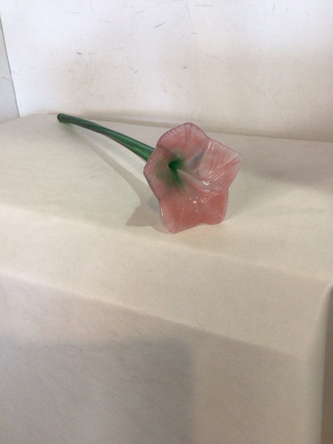 HandBlown Green/Pink Glass Flower Figurine