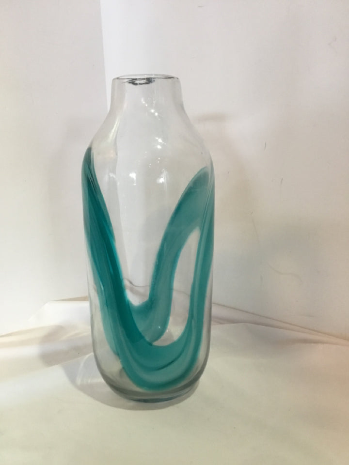 Hand Blown Teal Glass Wave Vase