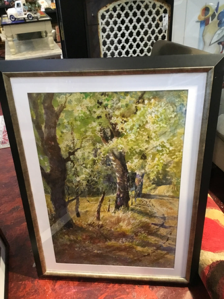 Green/Brown Water Color Trees Framed Art