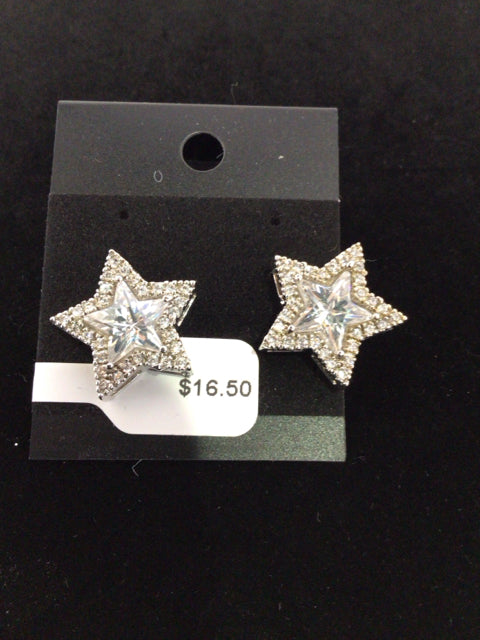 Silver Star Rhinestone Earrings