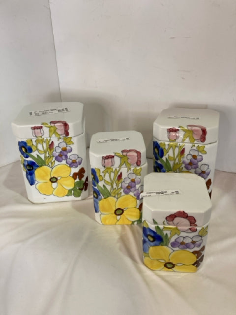 Cossa Retro White/Multi Porcelain Floral Set of 4 Canister Set